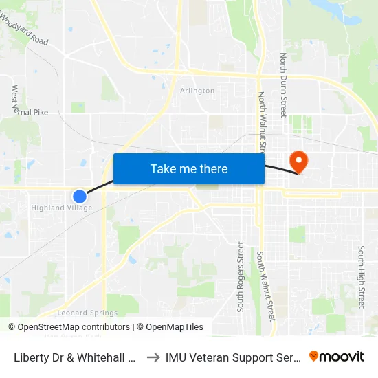 Liberty Dr & Whitehall Plaza to IMU Veteran Support Services map