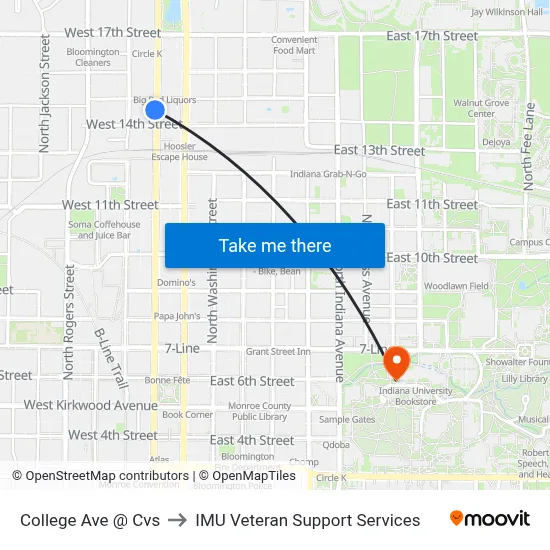 College Ave @ Cvs to IMU Veteran Support Services map