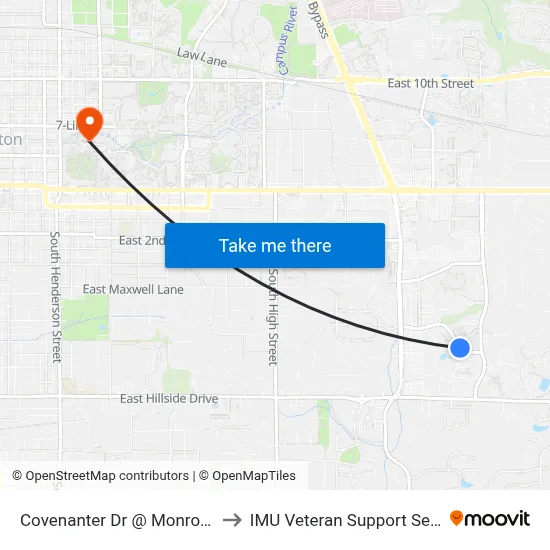 Covenanter Dr @ Monroe Apts to IMU Veteran Support Services map