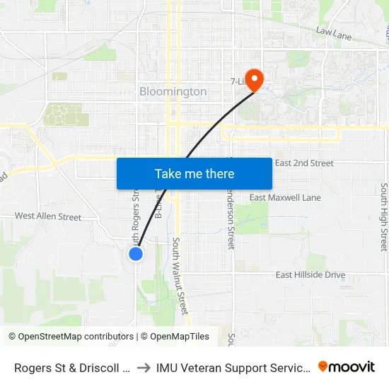 Rogers St & Driscoll St to IMU Veteran Support Services map