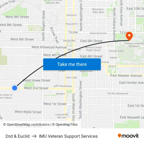 2nd & Euclid to IMU Veteran Support Services map