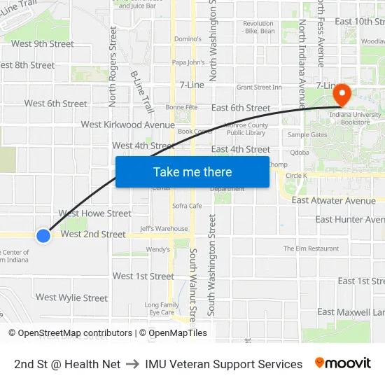 2nd St @ Health Net to IMU Veteran Support Services map