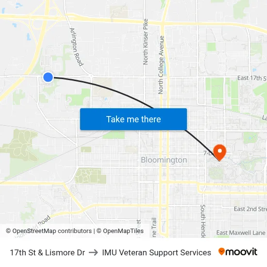 17th St & Lismore Dr to IMU Veteran Support Services map
