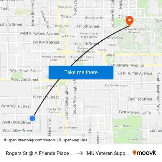 Rogers St @ A Friends Place Overnight Shelter to IMU Veteran Support Services map