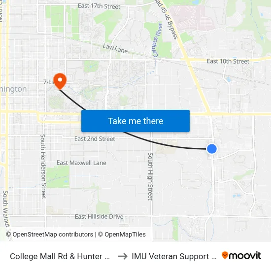 College Mall Rd & Hunter Ridge Apts to IMU Veteran Support Services map