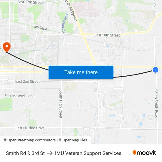 Smith Rd & 3rd St to IMU Veteran Support Services map