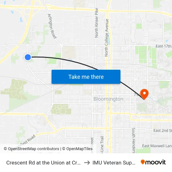 Crescent Rd at the Union at Crescent Apartments to IMU Veteran Support Services map
