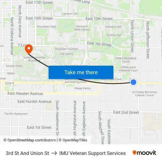 3rd St And Union St to IMU Veteran Support Services map