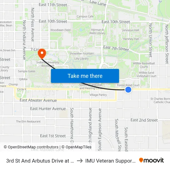 3rd St And Arbutus Drive at Forest Quad to IMU Veteran Support Services map