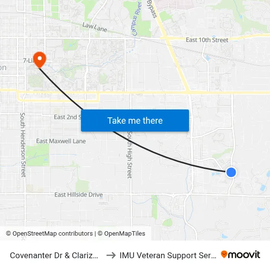 Covenanter Dr & Clarizz Blvd to IMU Veteran Support Services map