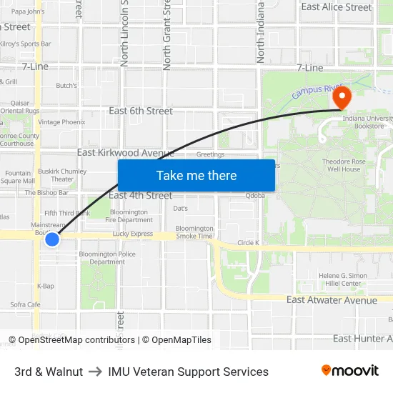 3rd & Walnut to IMU Veteran Support Services map