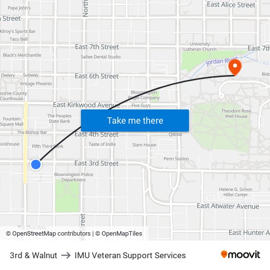 3rd & Walnut to IMU Veteran Support Services map