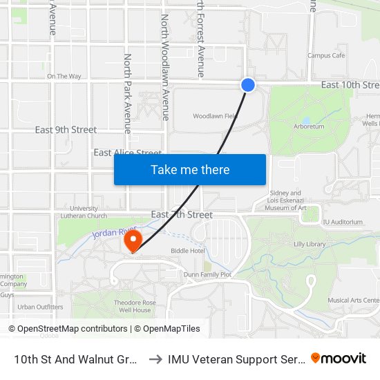 10th St And Walnut Grove St to IMU Veteran Support Services map