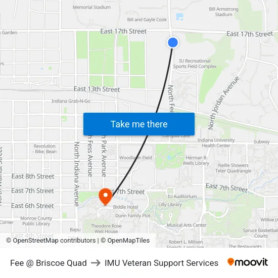 Fee @ Briscoe Quad to IMU Veteran Support Services map