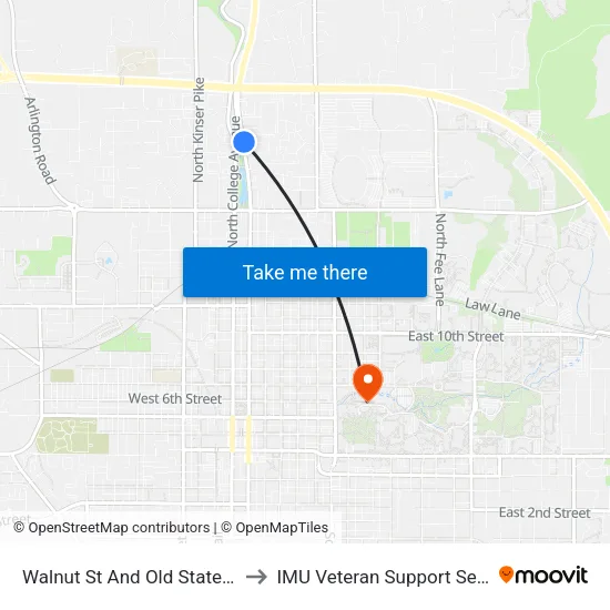 Walnut St And Old State Rd 37 to IMU Veteran Support Services map