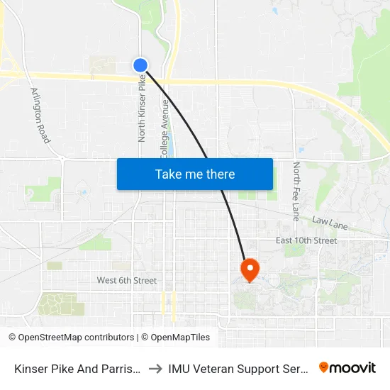 Kinser Pike And Parrish Rd to IMU Veteran Support Services map