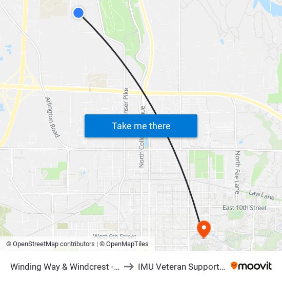 Winding Way & Windcrest - Outbound to IMU Veteran Support Services map