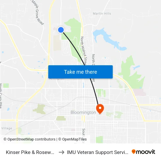 Kinser Pike & Rosewood to IMU Veteran Support Services map