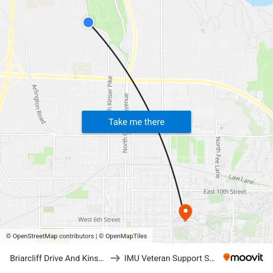 Briarcliff Drive And Kinser Pike to IMU Veteran Support Services map
