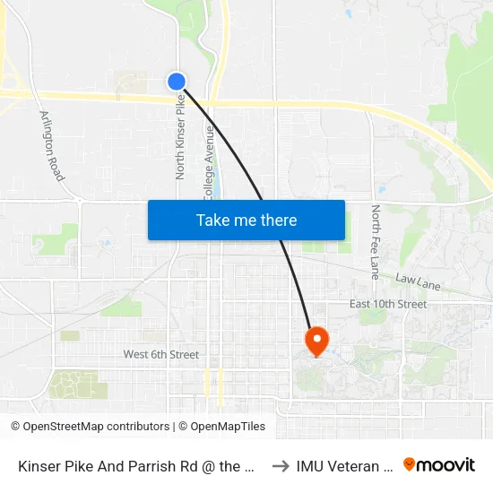 Kinser Pike And Parrish Rd @ the North Kroger Shopping Center (Inbound) to IMU Veteran Support Services map