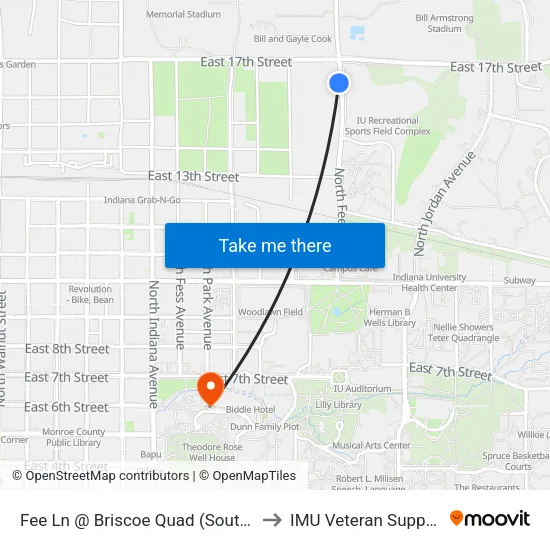 Fee Ln @ Briscoe Quad (Southbound-Inbound) to IMU Veteran Support Services map
