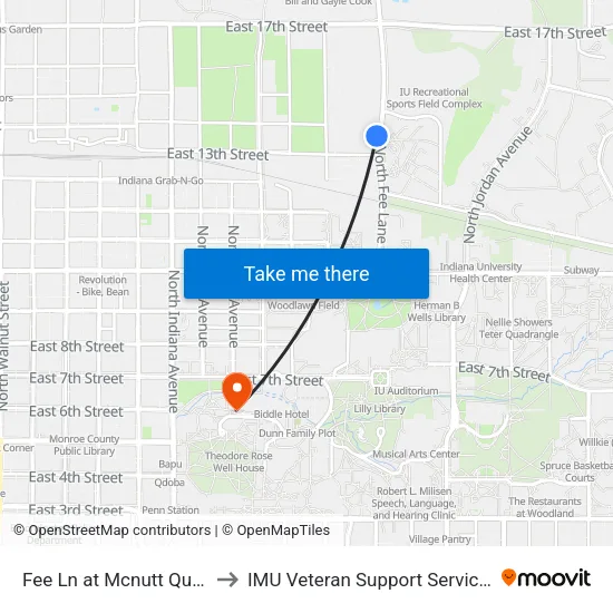 Fee Ln at Mcnutt Quad to IMU Veteran Support Services map