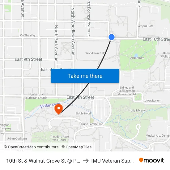 10th St & Walnut Grove St @ Psychology Building to IMU Veteran Support Services map
