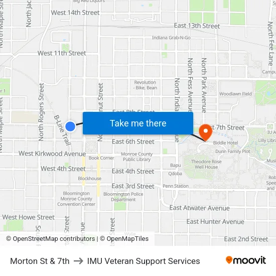 Morton St & 7th to IMU Veteran Support Services map