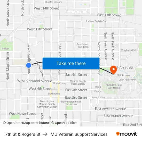 7th St & Rogers St to IMU Veteran Support Services map