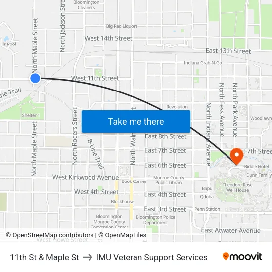 11th St & Maple St to IMU Veteran Support Services map