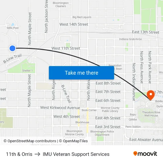 11th & Orris to IMU Veteran Support Services map