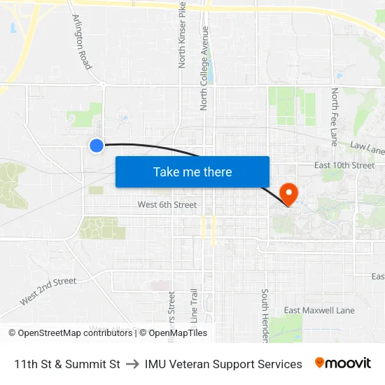 11th St & Summit St to IMU Veteran Support Services map