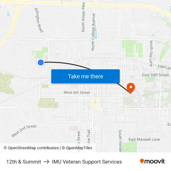 12th & Summit to IMU Veteran Support Services map