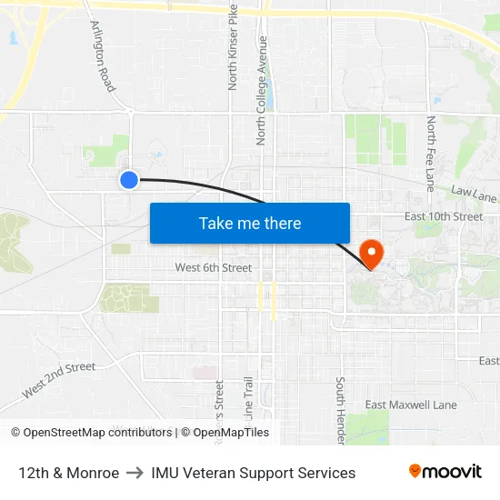12th & Monroe to IMU Veteran Support Services map