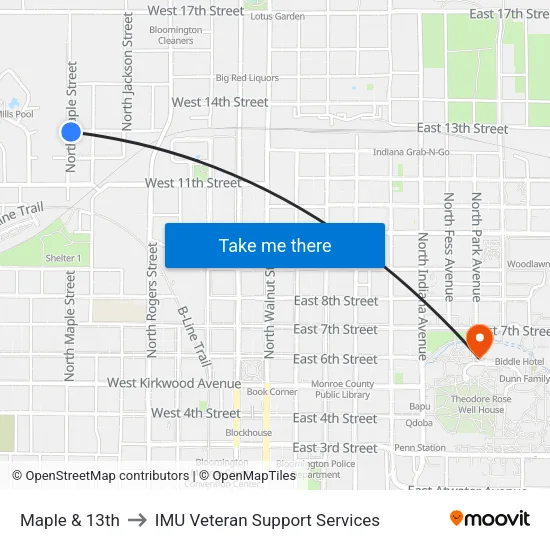 Maple & 13th to IMU Veteran Support Services map