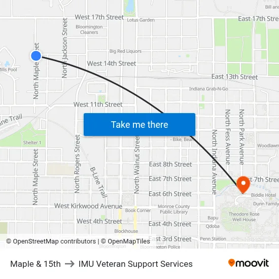 Maple & 15th to IMU Veteran Support Services map
