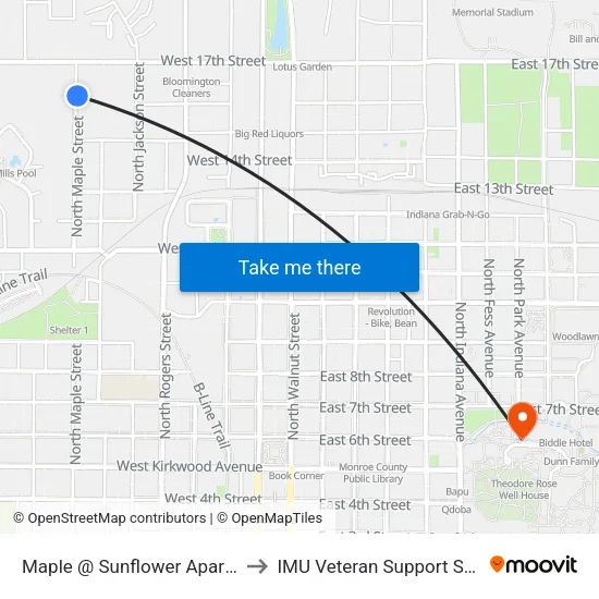 Maple @ Sunflower Apartments to IMU Veteran Support Services map