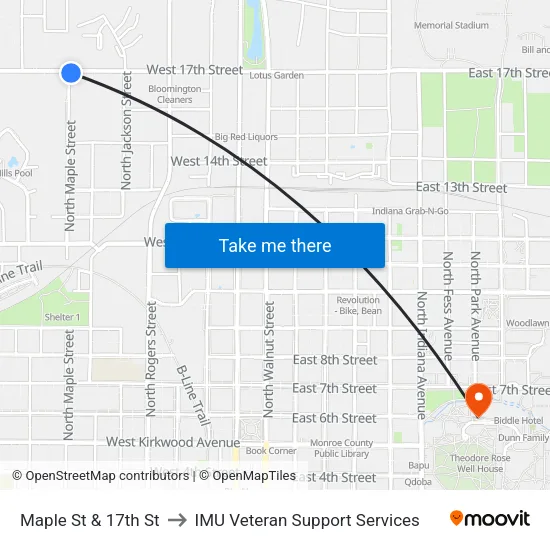 Maple St & 17th St to IMU Veteran Support Services map