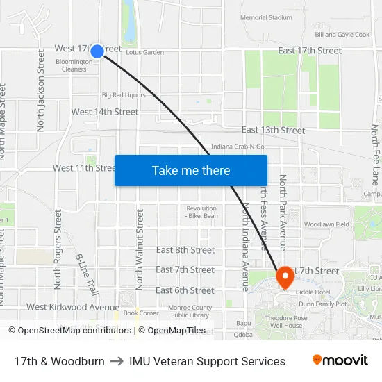 17th & Woodburn to IMU Veteran Support Services map