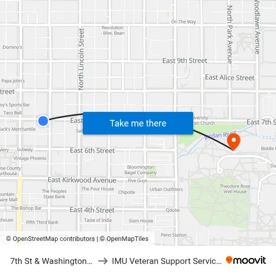 7th St & Washington St to IMU Veteran Support Services map