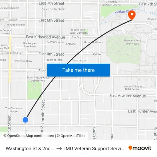 Washington St & 2nd St to IMU Veteran Support Services map