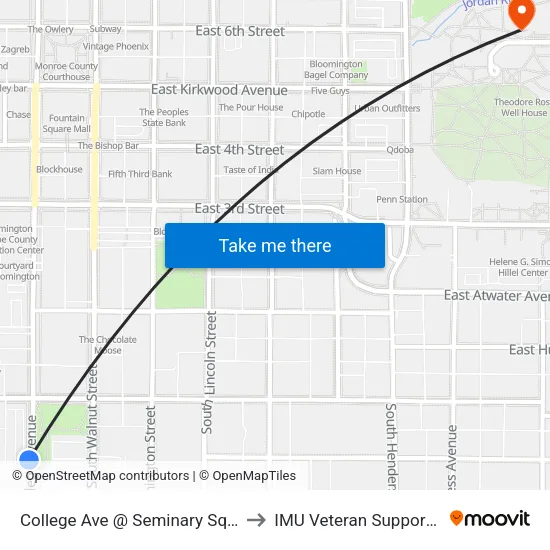 College Ave @ Seminary Square Kroger to IMU Veteran Support Services map