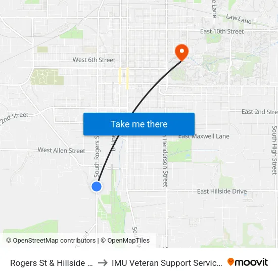 Rogers St & Hillside Dr to IMU Veteran Support Services map
