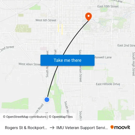 Rogers St & Rockport Rd to IMU Veteran Support Services map