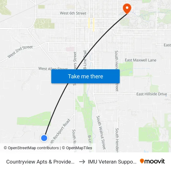 Countryview Apts & Providence Place Apts to IMU Veteran Support Services map