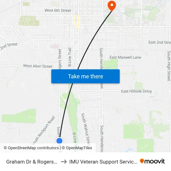 Graham Dr & Rogers St to IMU Veteran Support Services map