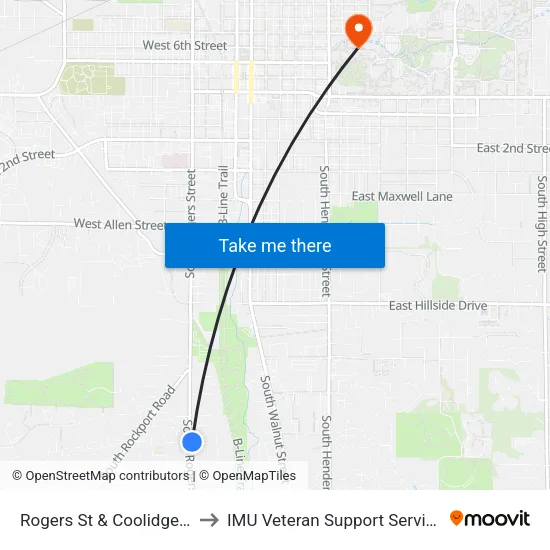 Rogers St & Coolidge Dr to IMU Veteran Support Services map