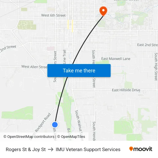 Rogers St & Joy St to IMU Veteran Support Services map