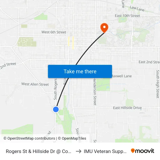 Rogers St & Hillside Dr @ Community Kitchen to IMU Veteran Support Services map