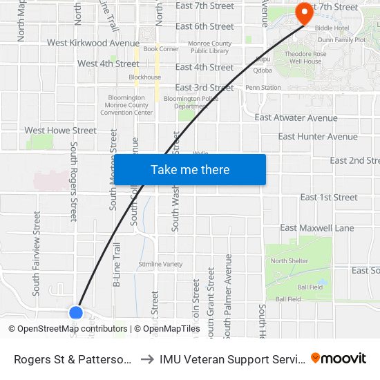 Rogers St & Patterson Dr to IMU Veteran Support Services map